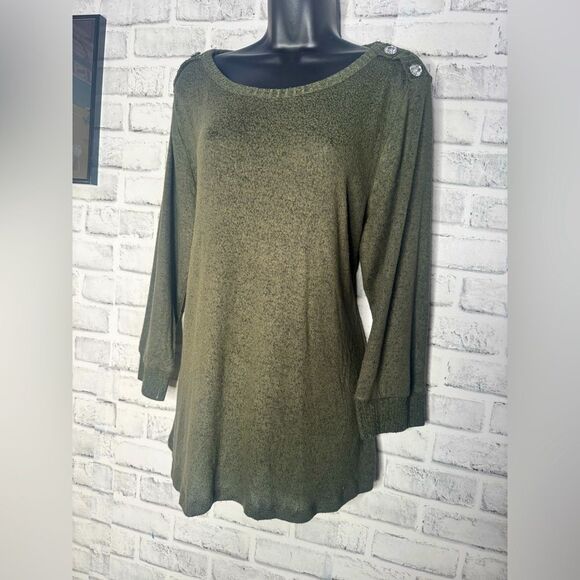 Carolyn Taylor Army Green JEWELED 3/4 Sleeve Relaxed Tunic XL - Picture 1 of 5